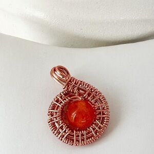 Artisan Copper Wire Wrap Carnelian Pendant